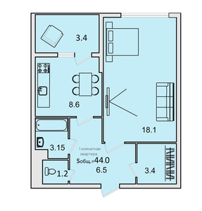 Продам однокомнатную квартиру, 41кв м  - Изображение #3, Объявление #1653940